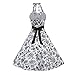 YUSHENGSM 50s Halter Flock Tattoo Prom Party Cocktail White Dress