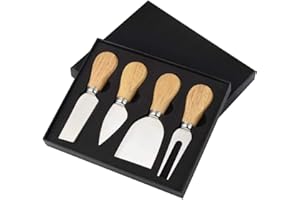 LTWQLing 4 Pieces Cheese Knives Set, Cheese Cutlery, Steel Stainless Cheese Slicer Cheese Cutter with Wood Handle for Party T
