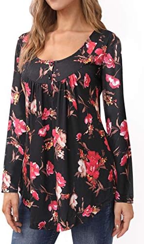 Bzonly Womens Blouses Long Sleeve Floral Print Tunic Tops Button Up Casual Shirts