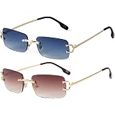 SDINM Rimless Sunglasses for Men Women Small Narrow Rectangle Sunglasses | Fashion Rectangular, Frameless, UV400 Protection, Unisex, Lightweight, 90s, Metal Leg, for Daily Wear, Shopping, Travel