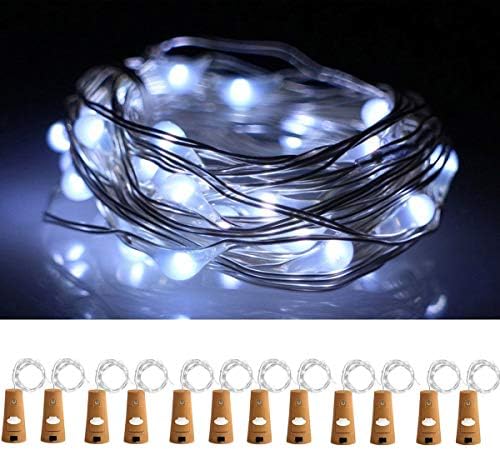 12Pack 20 LED Wine Bottle Cork Lights Copper Wire String Lights, Battery Operated Starry String Led Lights for Bottles DIY Christmas Halloween Wedding Party Decoration(Cold White)