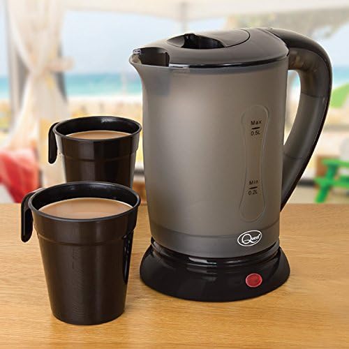 Quest Black Compact Travel Kettle, 0.5 Litres, 600 Watt & Dual Voltage for Worldwide Use Includes 2 Lightweight Cups - Image 5