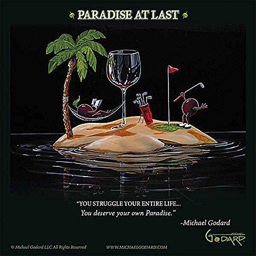 Paradise at Last Michael Godard Funny Cocktail Wine Golf Fantasy Print Poster 12x12