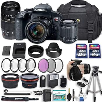 Canon EOS Rebel T7i 24.2 MP DSLR Camera with Canon EF-S 18-55mm f/4-5.6 is STM Lens + Tamron 70-300mm f/4-5.6 Di LD Lens + 2 Memory Cards + 2 Aux Lenses + 50