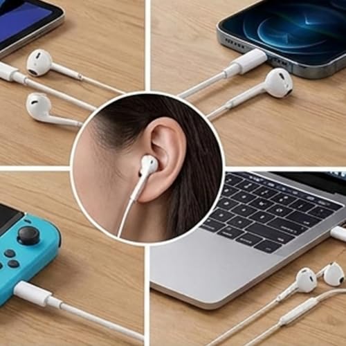 USB C Wired Earphones for iPhone 17 (Pack of 2) Wired USB C Earphone for iPhone 15/16 Pro Max/Plus Earphone Type C Earphone Built-in Microphone and Volume Control for Galaxy S23/22/21/20 Ultra-White