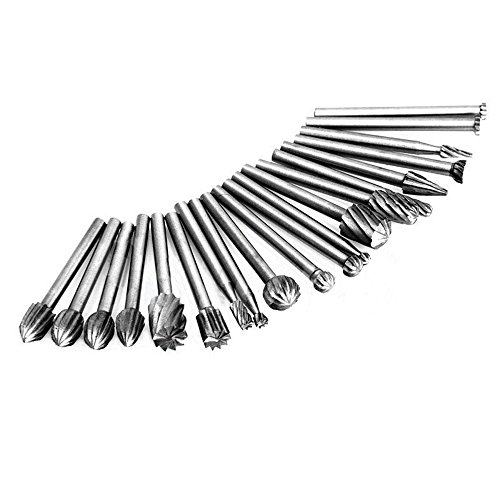 ECLEAR 20pcs Shank Engraving Bit Cutter HSS Routing Bit Rotary Burrs File Set Wood Milling Woodworking Carved Tools