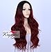 K'ryssma Ombre Wine Red Synthetic Wigs for Women, Burgundy 99j 2 Tones Dark Roots Long Wavy None Lace Wig Heat Resistant 22 Inches