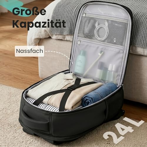 MATEIN Ryanair Hand Luggage 40 x 30 x 20 cm with Wet Compartment, 24 L Backpack, Hand Luggage, Aeroplane, Lightweight, black, Classic
