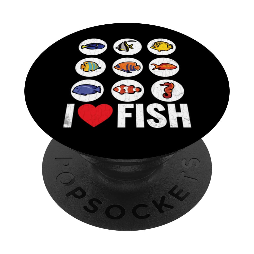 I Love Fish Funny Fishkeeping Aquarist Aquarium Graphic PopSockets Swappable PopGrip