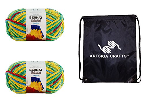Bernat Blanket Brights Big Ball Yarn (2-Pack) Rainbow Shine Variegated 161212-12016 with 1 Artsiga Crafts Project Bag