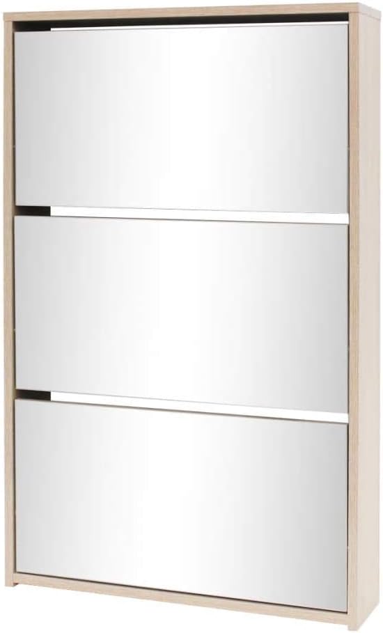 Furniture Supplies UK Shoe Cabinet 3-Layer Mirror Oak 63x17x102.5 cm