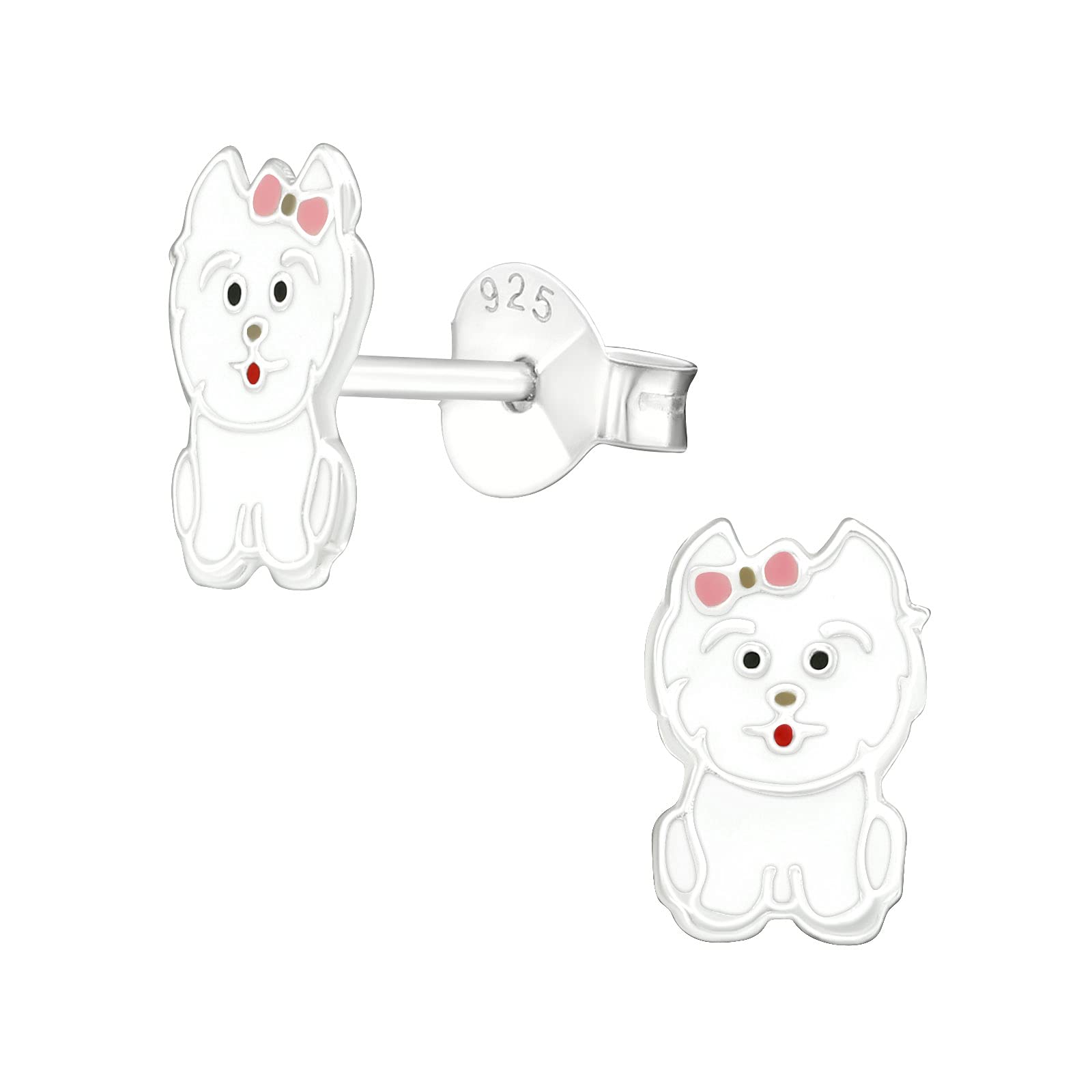 925 Sterling Silver Lightweight Hollow-Back Dog Stud Earrings for Women & Girls – Cute Animal Puppy Pet Jewellery Gift Boxed