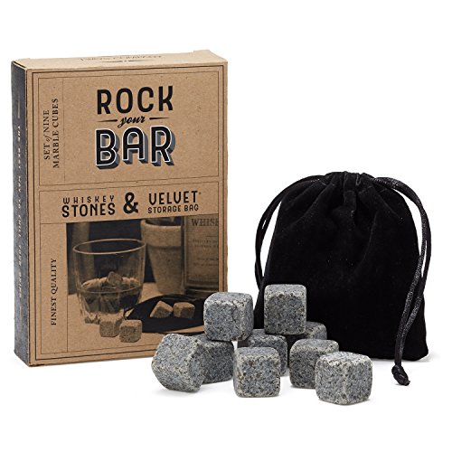 Two's Company Set of Whiskey Stones incl: 9 Stones & Pouch -Marble, Gray