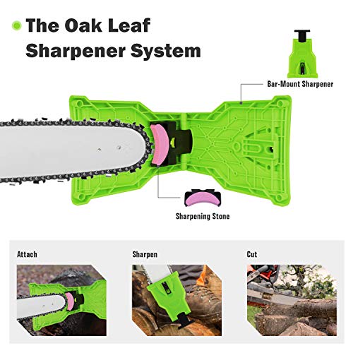 Oak Leaf Chainsaw Sharpener, Portable Teeth Chainsaw Sharpener Chain Saw Blade Sharpener with a Sharpening Stone, Green (Only Fit Chainsaw Bar with 2 Holes) - Thumbnail 6