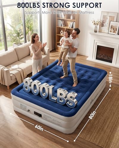 VENAKURAH Air Mattress 2 People 203 x 152 x 46 cm, Air Bed Self-Inflating in 3 Minutes, Inflatable Mattress with Integrated Electric Pump, Inflatable Guest Mattress for Home and Camping