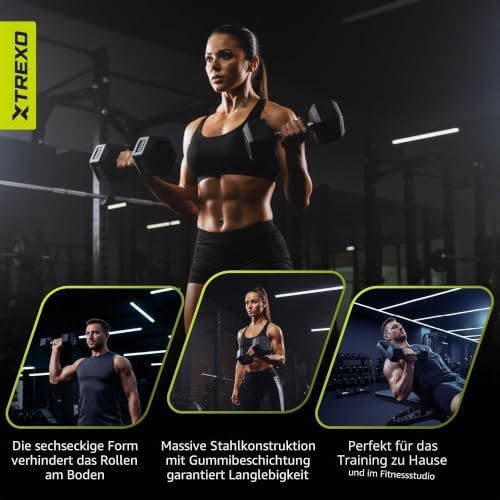 XTREXO Hexagon-Kurzhantel 2,5 kg - Gusseisen gummiert, verchromter Griff | für Krafttraining zu Hause & im Gym | für Männer und Frauen