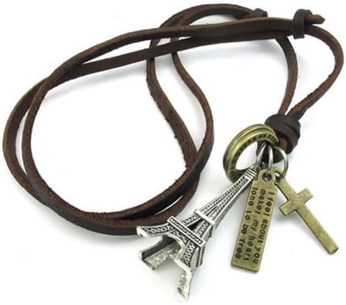 Magic Necklace Modern Jewelry Makes you look more beautiful Jewelry Mens Womens Eiffel Tower Cross Pendant Adjustable Leather Necklace Chain, Brown Silver Offering Different Style Designs