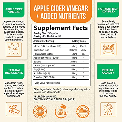 Apple Cider Vinegar Capsules High Potency Complex with Potassium