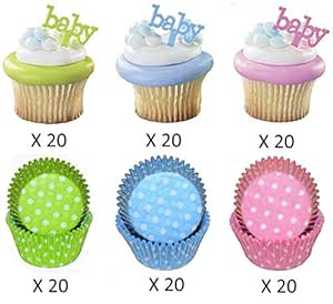 Baby Shower Gender Reveal Party Cupcake Liners and Toppers - Enough for