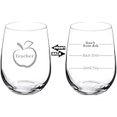 MIP 17 oz Stemless Wine Glass Funny Two Sided Good Day Bad Day Don't Even Ask Teacher