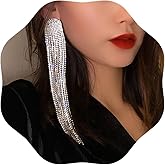 Wekicici Long Rhinestones Tassel Earrings Crystal Chandelier Tassel Long Big Statement Chain Dangle Drop Earrings for Women