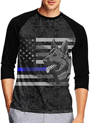 BaseballFANSt Thin Blue Line K9 Men's Casual 3/4 Sleeve Baseball Tshirt Raglan Jersey Shirt