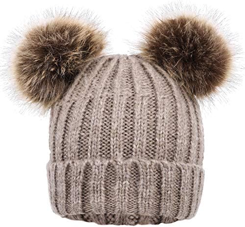 Arctic Paw Womens Winter Beanie Cable Knit Faux Fur Pompom Ears Beanie Hat