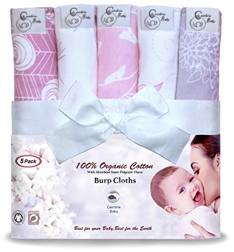 Cambria Baby 5 Pack Organic Cotton Premium Burp Cloths for Girl (5 Pack)