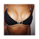 Zealmer Crystal Rhinestone Women Harness Body Chain Bikini Bra Chain Party Jewelry Silver Tone