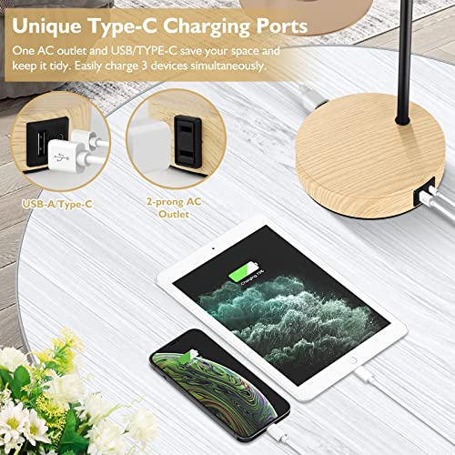 Industrial Table Lamp for Bedroom with USB Type-C AC Ports Amber Glass Lamp Shade Touch Control Bedside Lamp 3-Way Dimmable Nightstand Reading Lamp Set of 2 for Living Room,Office,2 LED Bulbs Include
