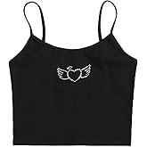 Verdusa Women's Sleeveless y2k Shirt Round Neck Rhinestone Crop Cami Top