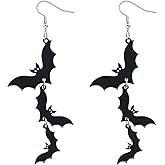 ROSTIVO Halloween Earrings for Women Bat Drop Dangle Earring for Halloween Accessories Jewelry, Gothic Punk Black Acrylic Dangle Earrings, Spooky Jewelry for Halloween Party, Vampire Cosplay Accessories, Fun Gift for Her