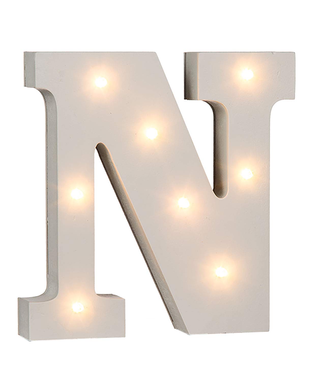 OOTB Illuminated Letter N Light with 8 LED, Wood, White