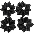 Libiline Upick More Than 26 Colors 40PCS Satin Ribbon Flowers Bows Rose w/Rhinestone Appliques Craft Wedding Dec (Black)