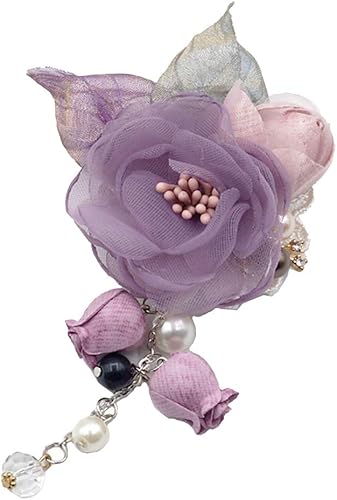 Amazon コサージュ フォーマル 手作り ブローチ パール 花 2way 5色 093 Purple ブローチ 通販