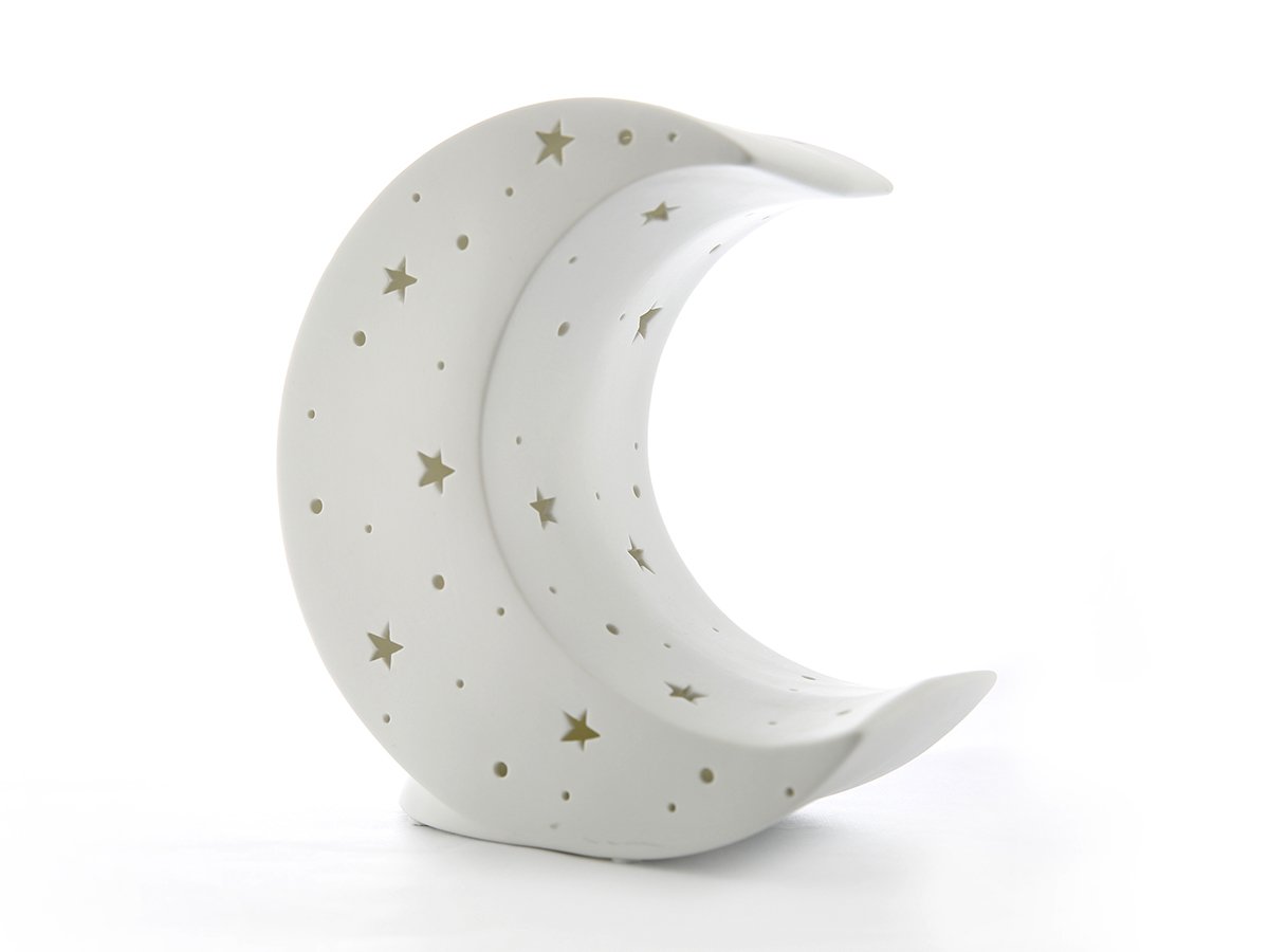 Moon Night Light for Kids - Handmade Porcelain LED Lamp - Nursery Bedroom Bedside Lamp - Baby Toddler Gift