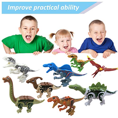 Livoty Dinosaur Toy Playset 8 Pack,Buildable Dinosaur Building Blocks Figures Toys with Movable Jaws,Including T Rex,Pterosaur,Velociraptor, etc (Multicolor)