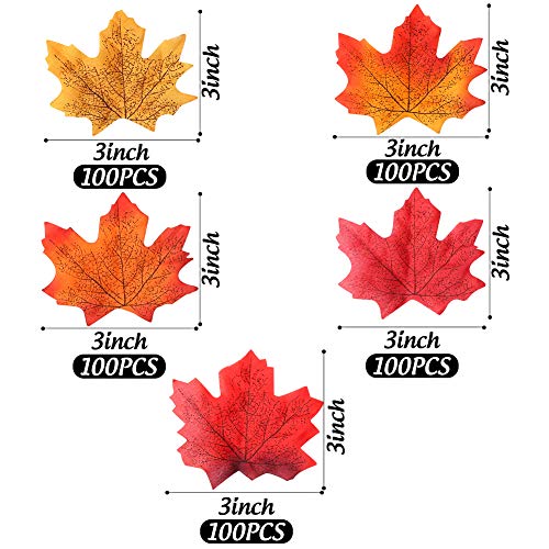 DomeStar Aritificial Maple Leaves, 500PCS 3 Inch Silk Fall Leaves Faux Autumn Leaves Assorted Fall Leaves for Halloween Thanksgiving Decorations
