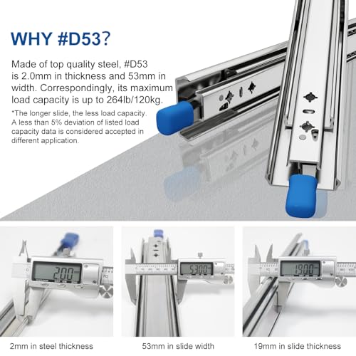 VADANIA Heavy Duty Lockable Drawer Slides 700mm #D53 | 53mm width, load up to 90kg, total extension 3 spans, ball bearings, side mount, 1 pair
