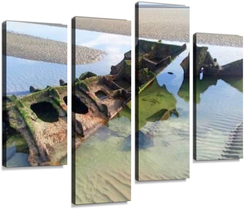 Amazon Com Bettystown Beach Shipwreck Canvas Wall Art Hanging Paintings Modern Artwork Abstract Picture Prints Home Decoration Gift Unique Designed Framed 4 Panel Posters Prints