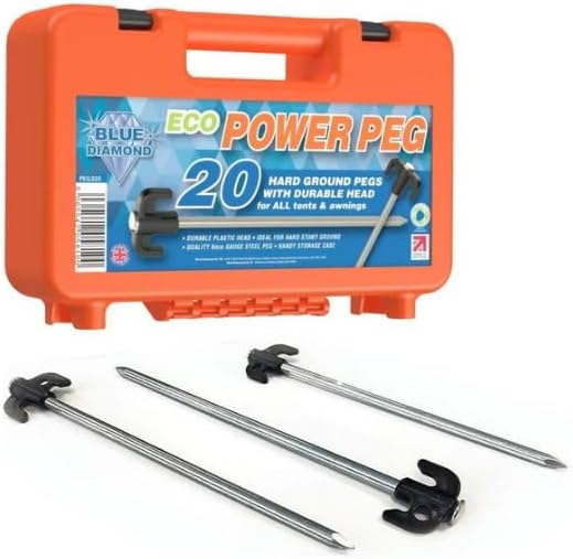 Blue Diamond POWER Pegs 20 x Steel Tent Pegs Hard Ground with Case