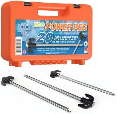Blue Diamond POWER Pegs 20 x Steel Tent Pegs Hard Ground with Case