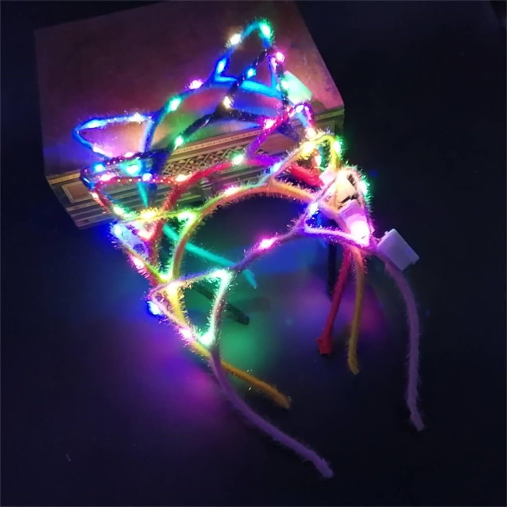 Photo 1 of REQO 10 Pieces Cat Ears Headbands Set,LED Cute Cat Light Up Head Accessories,Glowing Girls Headdress Party Supplies For Night Clubs, Raves, Concert Party,Christmas,Halloween,Adults,Kids (10pcs-A)