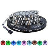 ALITOVE 16.4ft 5M 300 LEDs 5050 SMD RGB Color Changing LED Flexible Strip Ribbon Light Black PCB DC 12V Waterproof IP65 for Home Garden Commercial Area Lighting