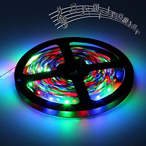 LumiUP Music Strip Lights Waterproof 300LEDs 5M 16.4ft Color Changing RGB LED Strip Light Kit with 20-key Music Sound Sense IR Controller and 12V 6A Power Supply