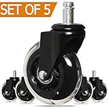 Office Rollerblade Style Office Chair Caster Wheel Replacement Black Set of 5 BIG SALE (Polyurethane)