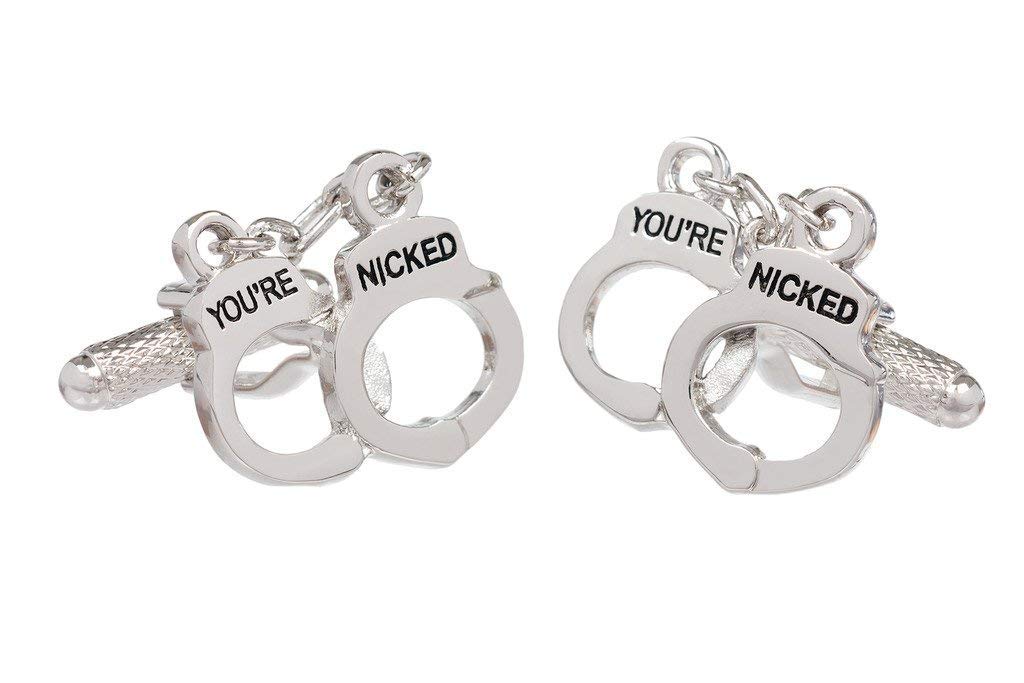 Handcuffs You're Nicked Police Prison Style Cufflinks In Onyx Art Cufflink Box, One Size, Silver
