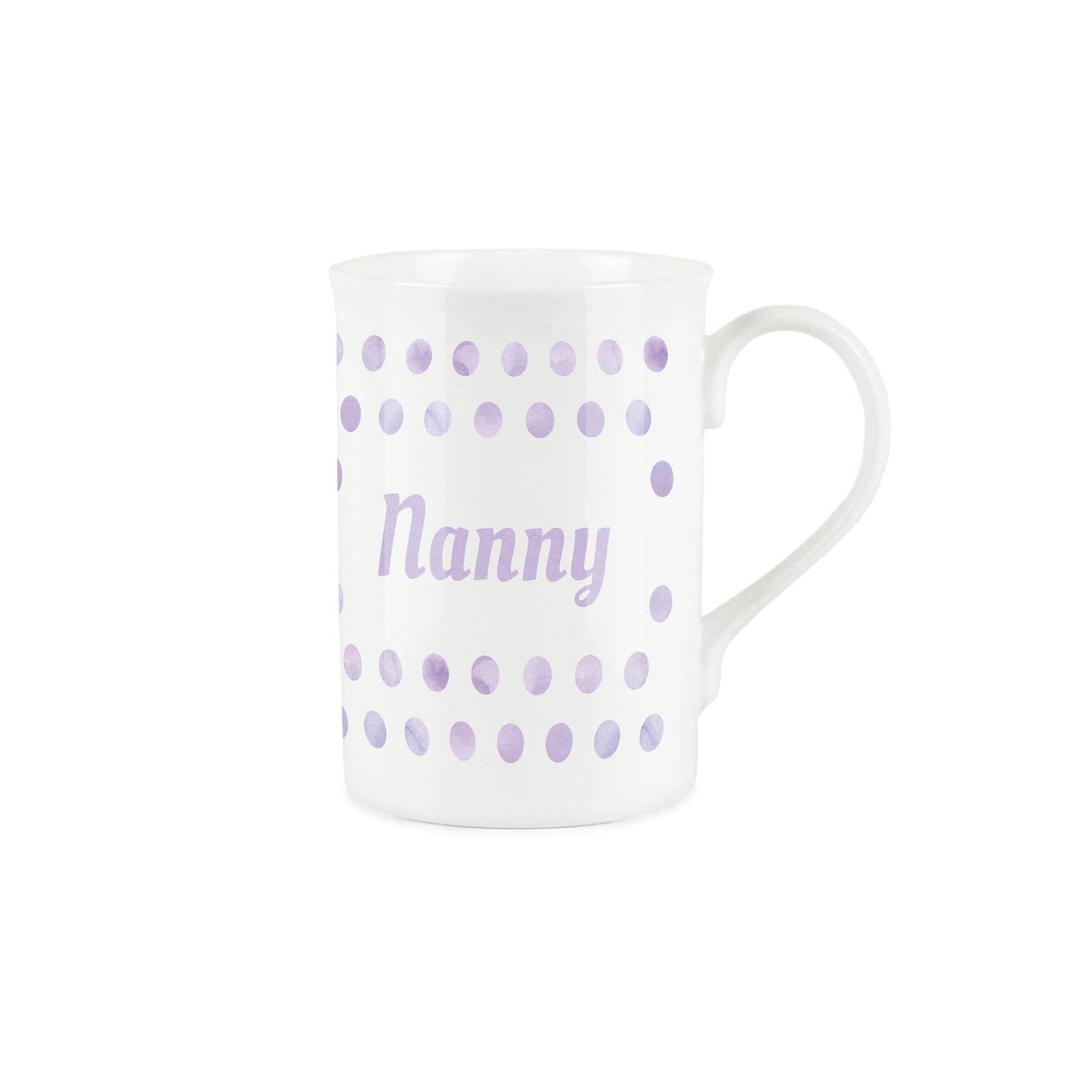 Polka Dots Lilac Nanny Gift Mug - Fine Bone China Gift/Present Mug for Nanny