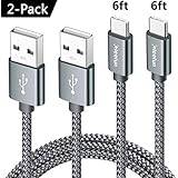USB Type C Cable, [6ft, 2-Pack] Nylon Braided Fast Charge USB C Charger Charging Cord for Samsung Galaxy S9 S9+ S8+ S8 Plus Note 8, LG G7 G6 G5 V20 V30, Google Pixel 2 xl, Nexus 6p 5x, Moto Z Z2(Grey)
