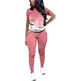 Nimsruc Two Piece Outfits for Women Short Sleeve Sweatsuit Casual Tracksuit